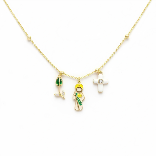 Saint Jude Cross Multi-Charm Necklace