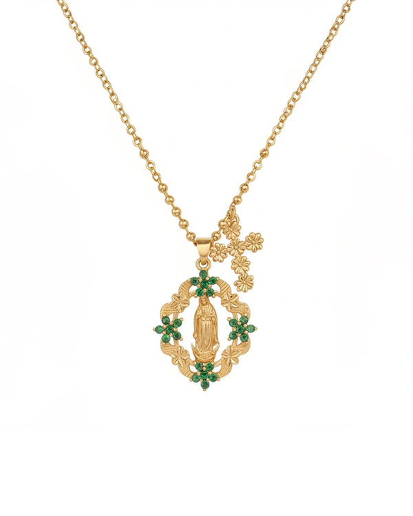 Mary Teardrop Flower Frame Necklace