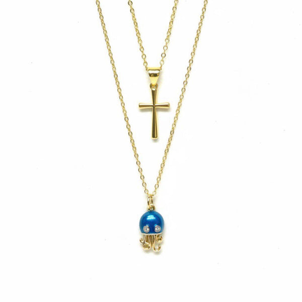 Azure Jellyfish & Cross Necklace Set