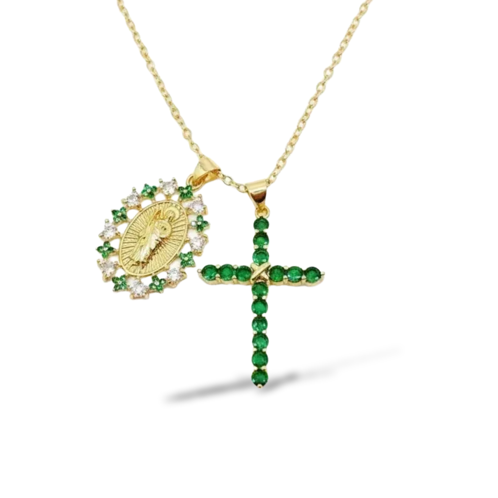 Saint Joseph Medal & Green Cross Necklace
