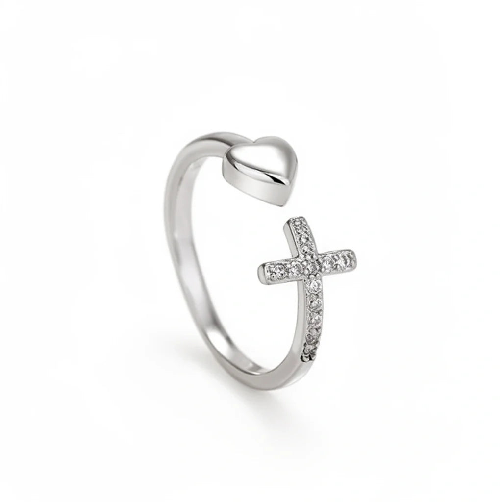 Heart & Cross Open Ring