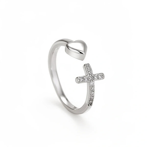Heart & Cross Open Ring