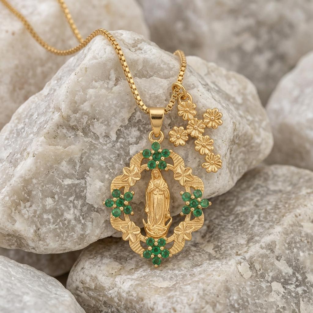 Mary Teardrop Flower Frame Necklace
