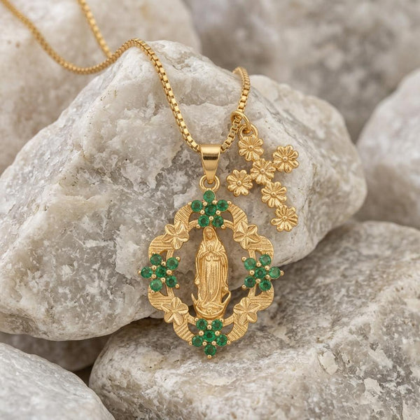 Mary Teardrop Flower Frame Necklace
