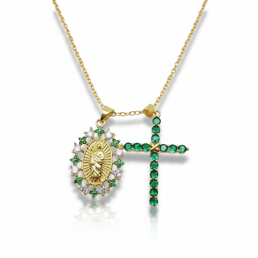 Saint Joseph Medal & Green Cross Necklace