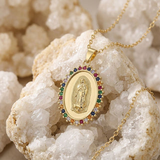 Guadalupe Rainbow Zirconia Medal Necklace