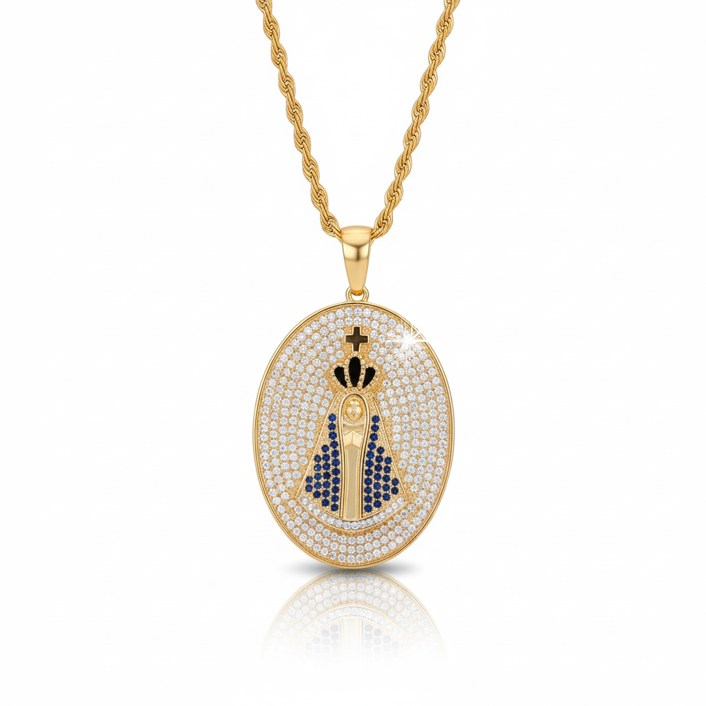 Our Lady of Aparecida Iced Out Medal Necklace
