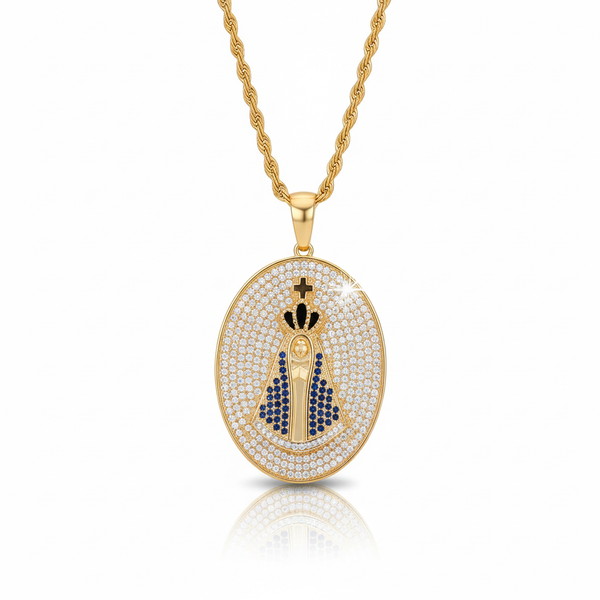 Our Lady of Aparecida Iced Out Medal Necklace
