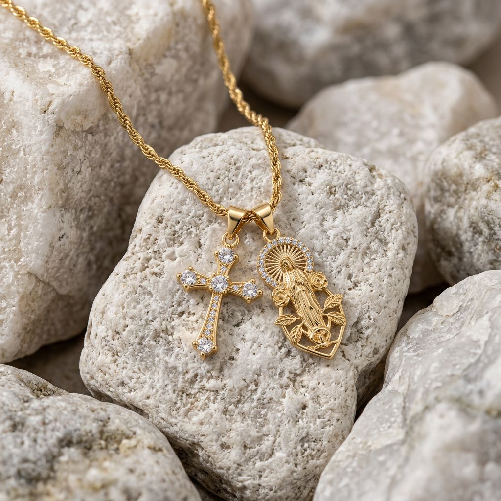 Double Charm Necklace - Cross & Mary