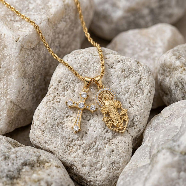 Double Charm Necklace - Cross & Mary