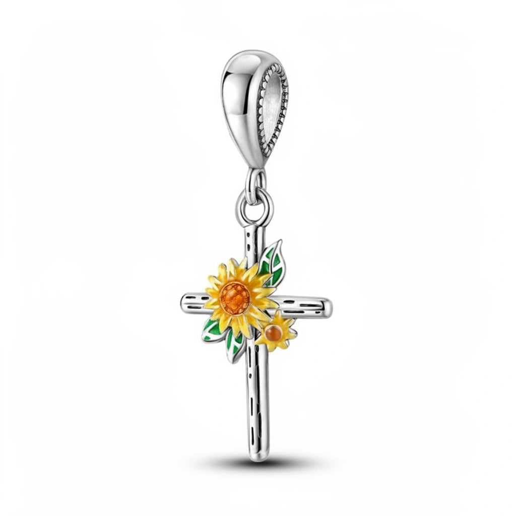 Sunflower Cross Charm