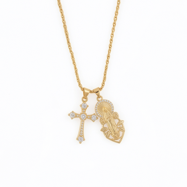 Double Charm Necklace - Cross & Mary