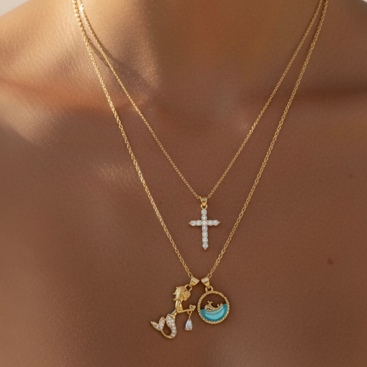 Ocean Muse & Cross Necklace Set