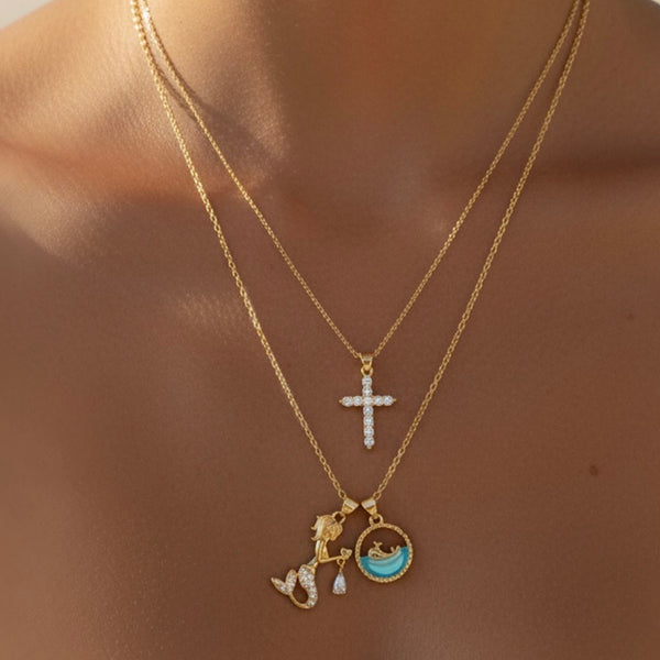 Ocean Muse & Cross Necklace Set