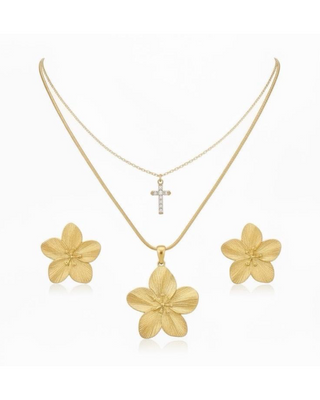 Plumeria Cross Layered Set — Gold