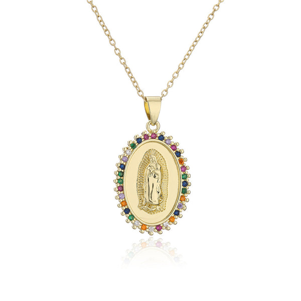 Guadalupe Rainbow Zirconia Medal Necklace