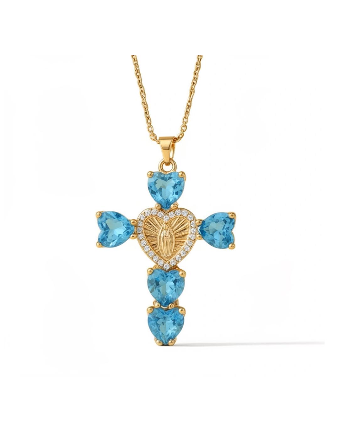Virgin Mary Blue Cross Necklace