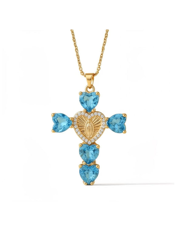 Virgin Mary Blue Cross Necklace