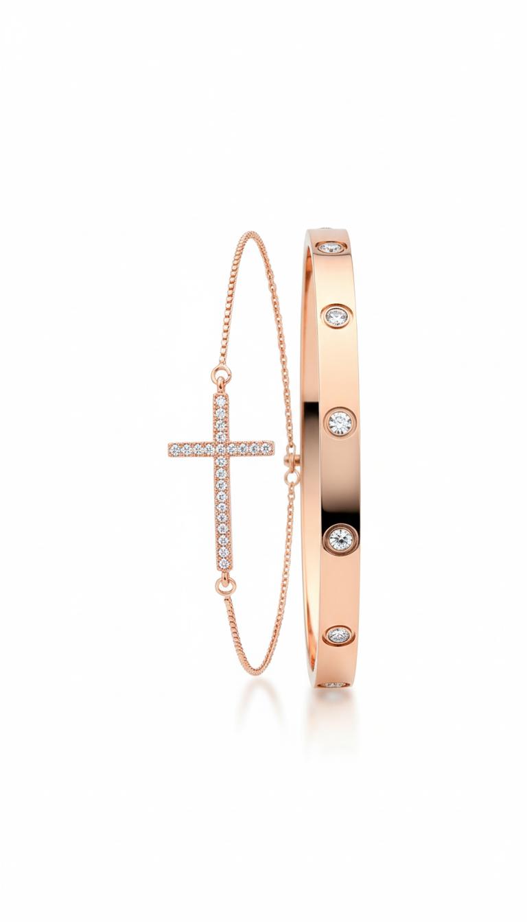 Rose Gold Cross Bracelet Set