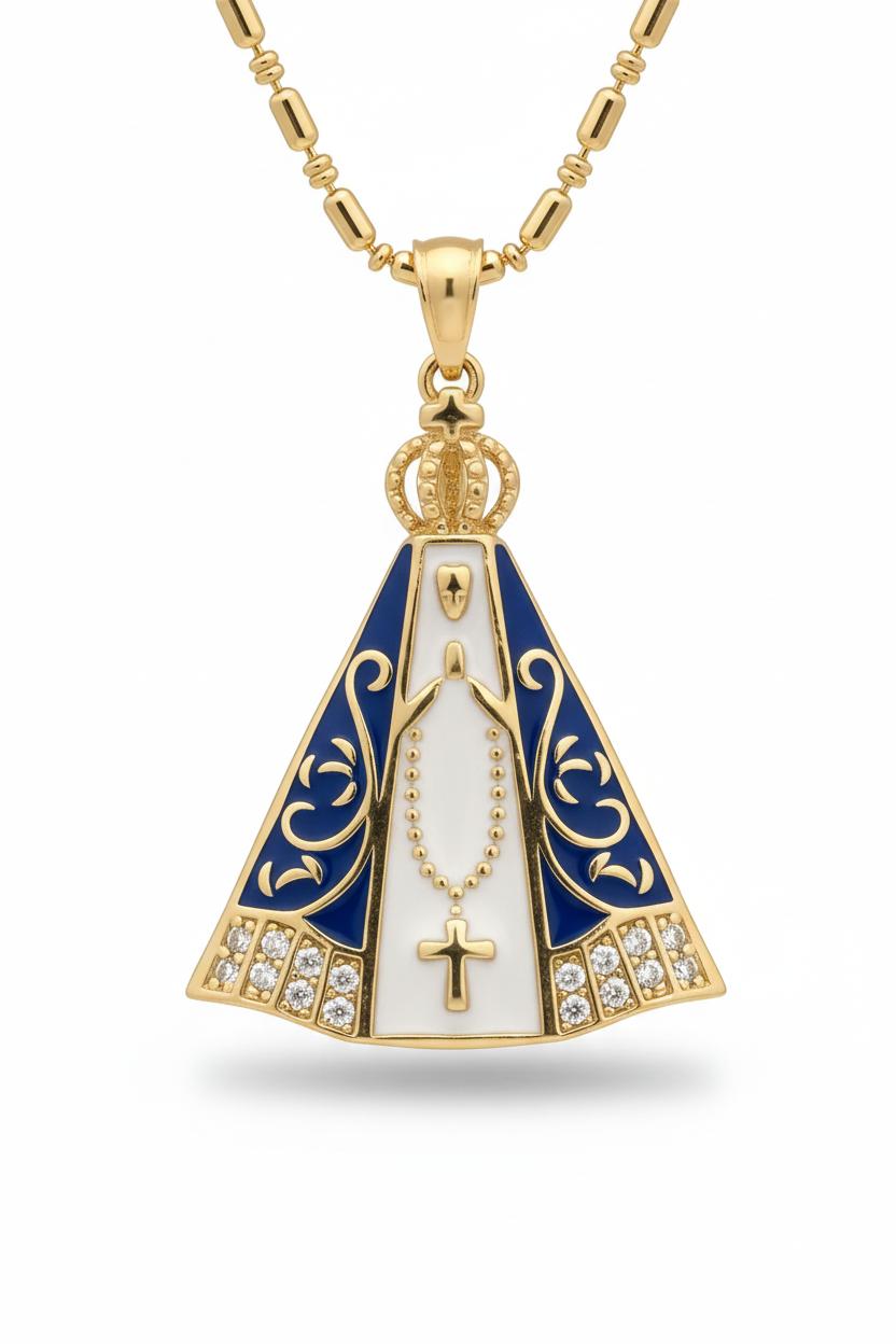 Aparecida Blue Mantle Enamel Crown Necklace