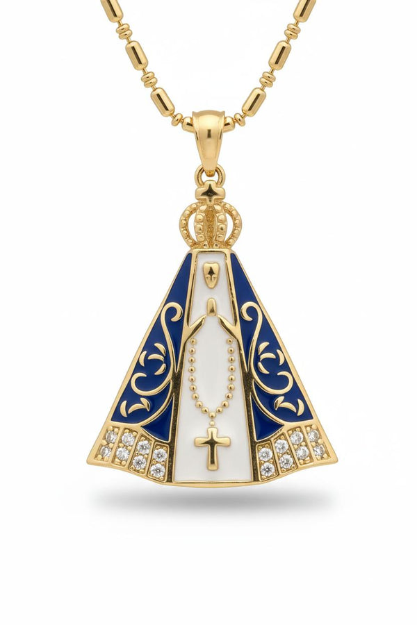 Aparecida Blue Mantle Enamel Crown Necklace