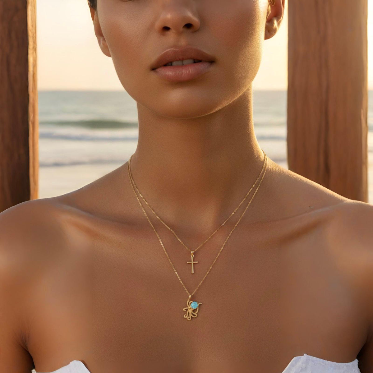 Octopus & Cross Coastal Necklace Set