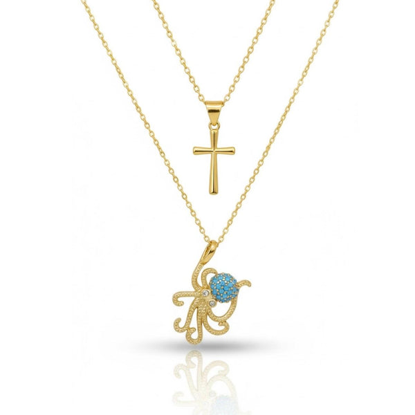 Octopus & Cross Coastal Necklace Set