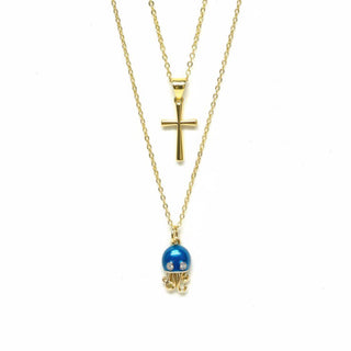 Azure Jellyfish & Cross Necklace Set