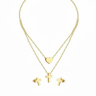 Pure Heart Cross Gold Jewelry Set