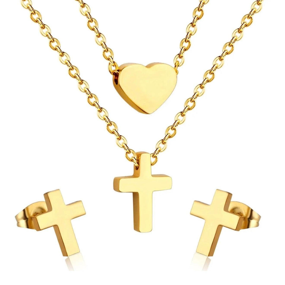 Pure Heart Cross Gold Jewelry Set