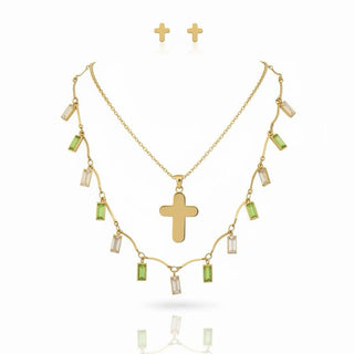 Peridot Baguette & Cross Jewelry Set