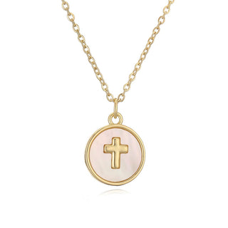 Pearl Disc Cross Necklace