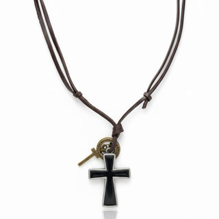 Brotherhood Cross Leather Necklace