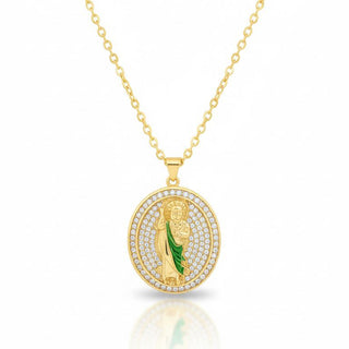 Saint Jude Thaddeus Oval Pavé Medallion Necklace
