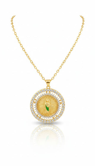 Saint Jude Thaddeus Round Double Halo Medallion Necklace