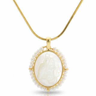 Virgin Mary Mother of Pearl Cameo Necklace