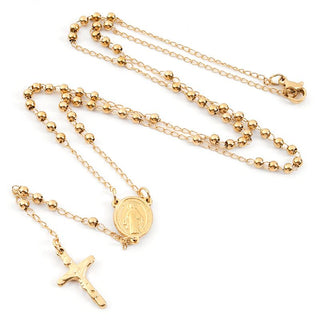 Saint Benedict Gold Rosary Necklace