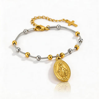 Miraculous Medal Two-Tone Rosary Bracelet