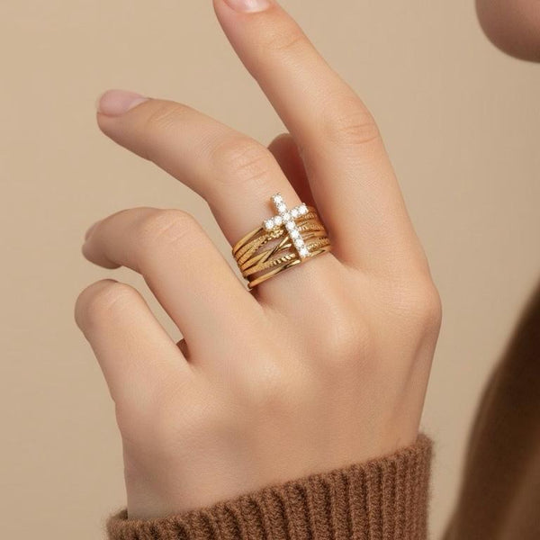 Crystal Cross Multi-Band Ring