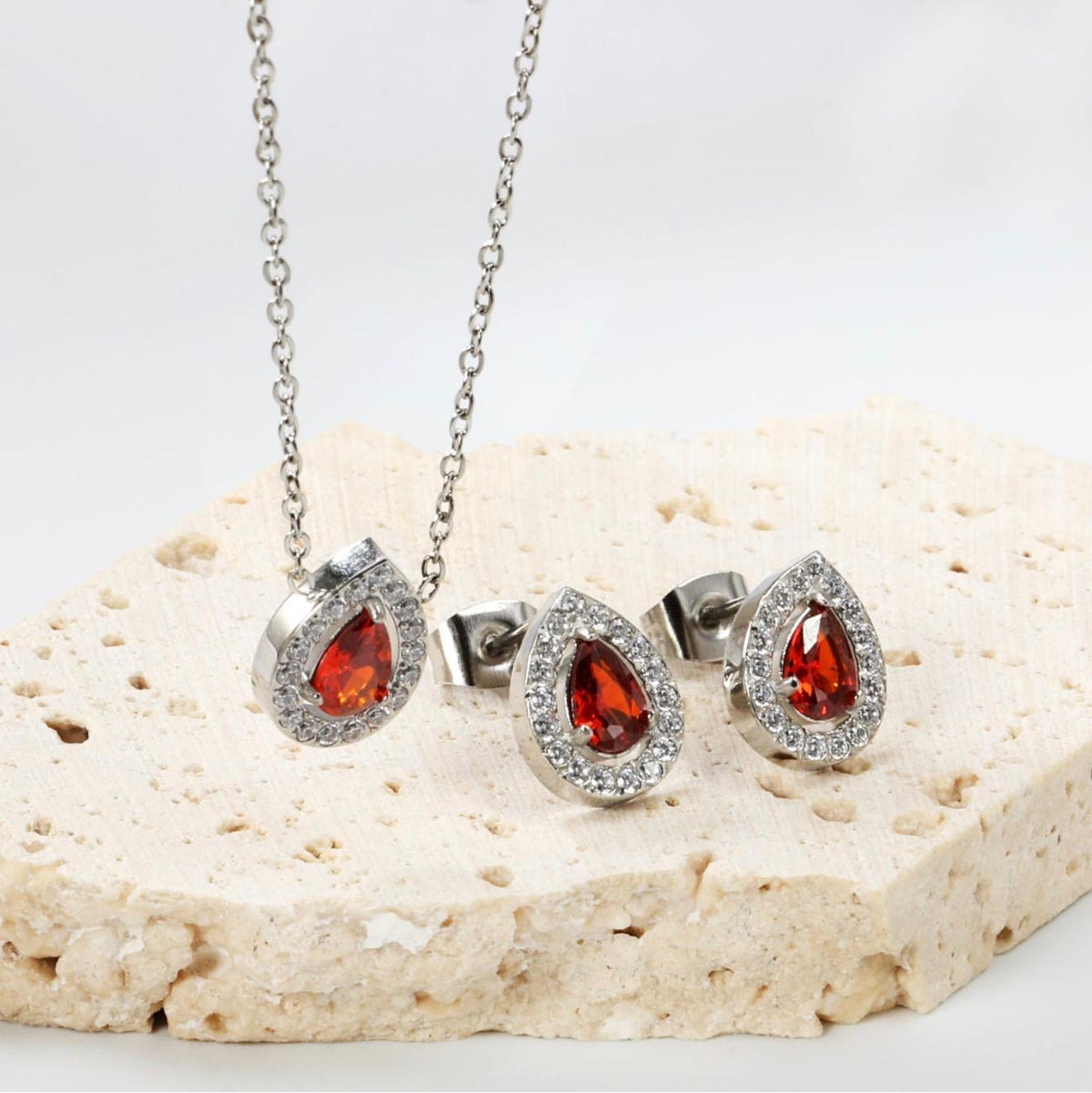Teardrop Set with Earrings + Free Cross Necklace — Crimson Faith Collection