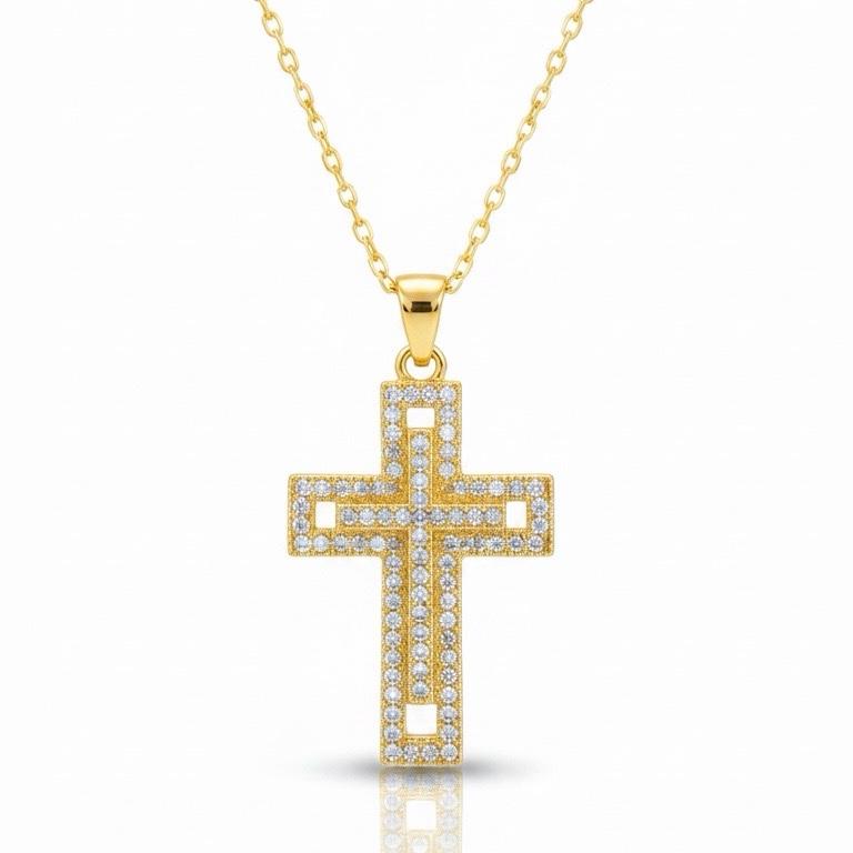 Gold Cathedral Cross Necklace