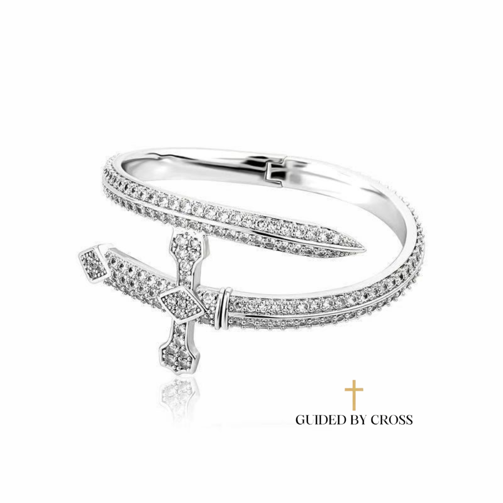 Silver Cross Nail Bangle with Zirconia Crystals - Modern Christian Jewelry | GUIDED BY CROSS