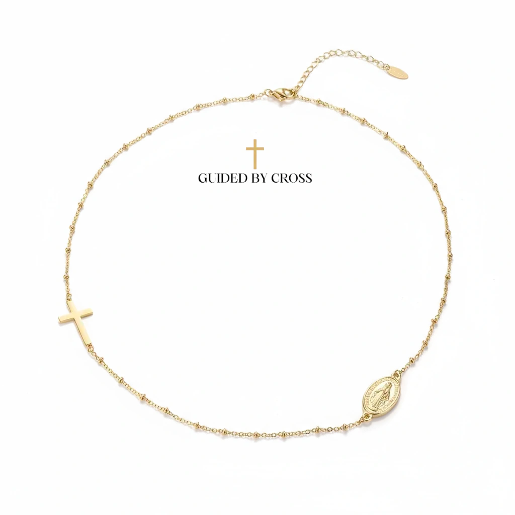 Gold Cross & Miraculous Medal Necklace - 18K Gold Plated Stainless Steel | GUIDED BY CROSS