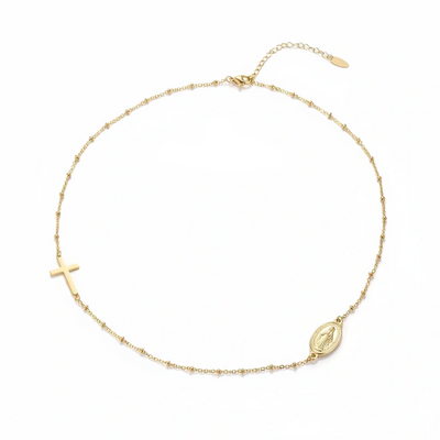 Gold Cross & Miraculous Medal Necklace