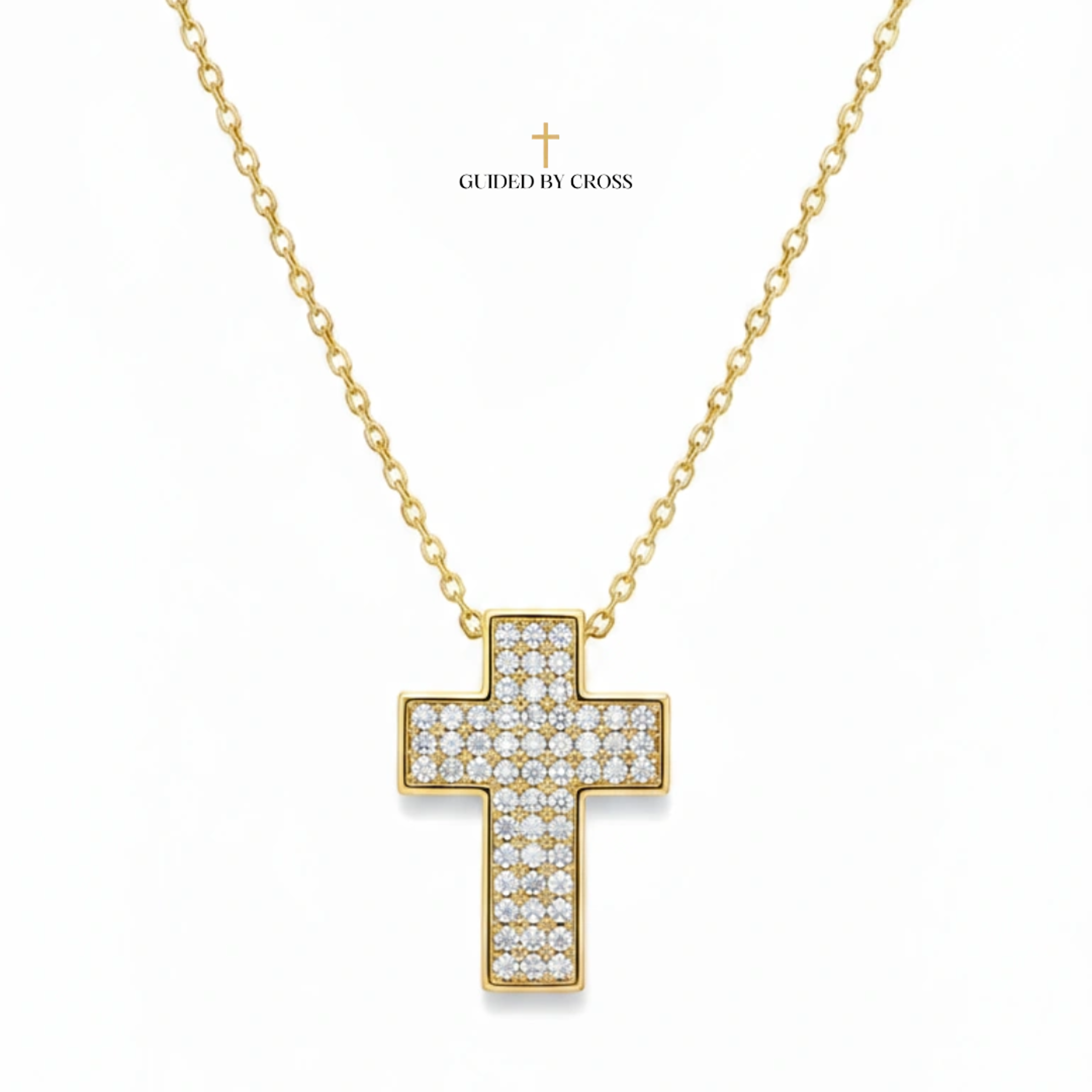 Silver Pave Crystal Cross Necklace - Stainless Steel Waterproof Jewelry | GUIDED BY CROSS