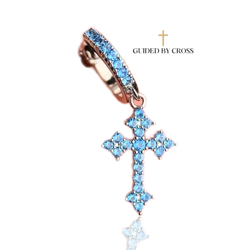 Blue Crystal Cross Hoop Earrings - Men's Christian Jewelry | GUIDED BY CROSS