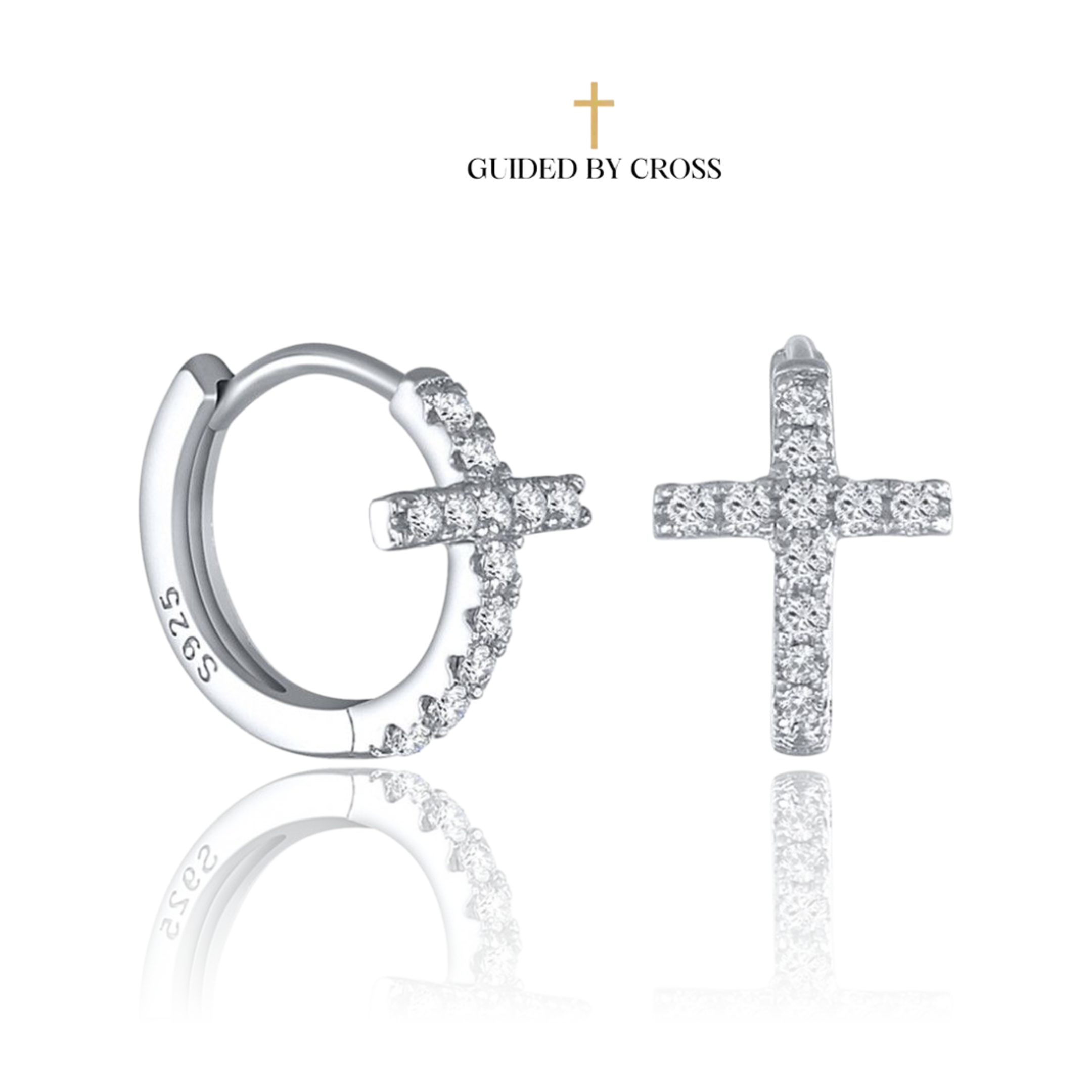 925 Sterling Silver Cross Hoop Earrings with Zirconia Crystals | GUIDED BY CROSS