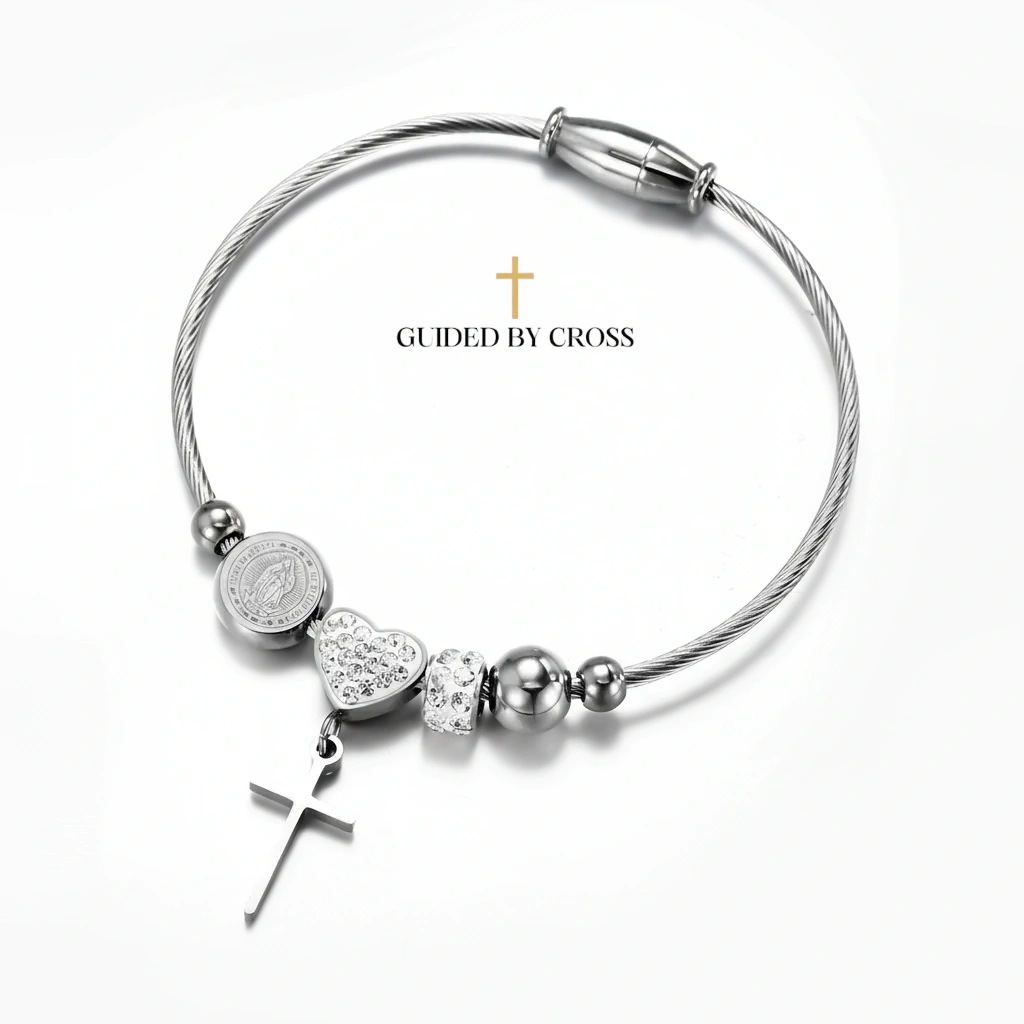 Stainless Steel Virgin Mary Cable Cross Bracelet - Christian Jewelry | GUIDED BY CROSS