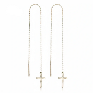 925 Sterling Silver Cross Zirconia Threader Earrings
