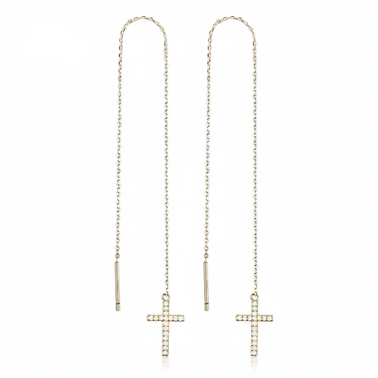925 Sterling Silver Cross Zirconia Threader Earrings